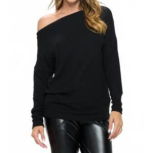 NEW RENEE C brushed knit off the shoulder top in black